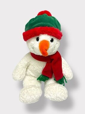 American Greetings Vintage 2005 White Snowman Plush with Red Scarf and Green Hat